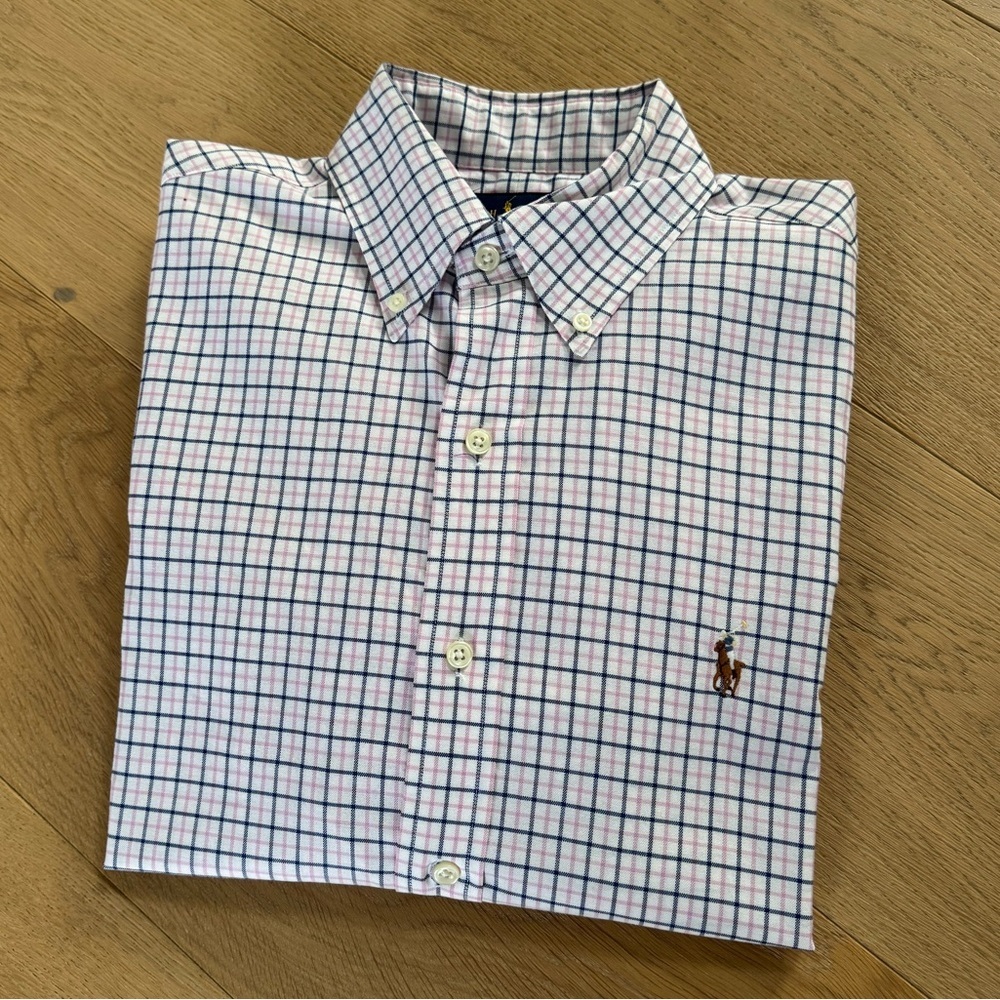 Ralph Lauren Slim Fit Stretch Poplin Shirt Pink and Navy Small